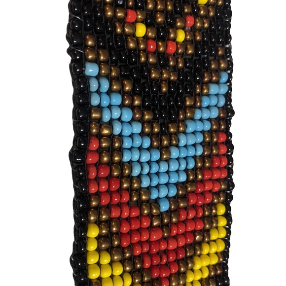 Beaded Belt, Southwestern, Carved Wood Buckle, Adjustable, Elastic, Stretchy - Picture 10 of 17